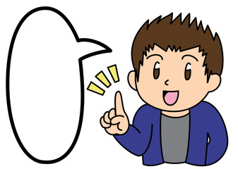 シンプルな丸吹き出しと人差し指を立てる男性　その2