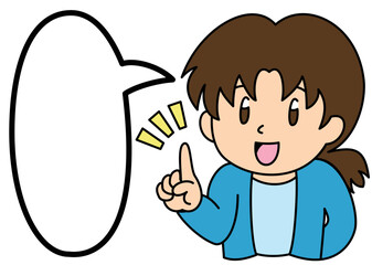 シンプルな丸吹き出しと人差し指を立てる女性　その2
