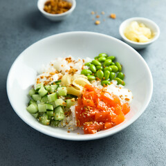 Homemade salmon poke with avocado