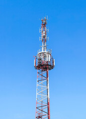 Telecommunication tower of 4G and 5G cellular. Wireless Communication Antenna Transmitter. Telecommunication tower with antennas. Macro Base Station.