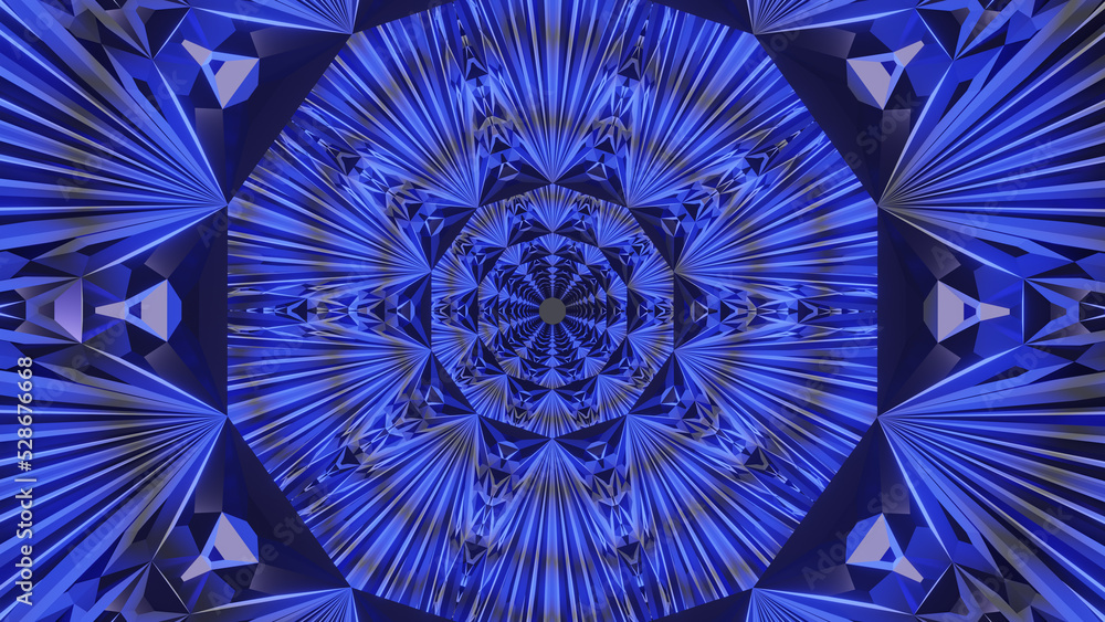 Fototapete 3d rendering image of illuminated geometric shapes in pattern looking like kaleidoscope