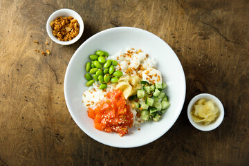 Homemade salmon poke with avocado