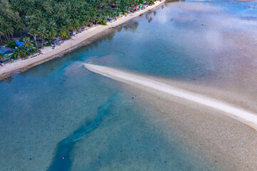 Aerial view of Hin Kong beach and its sand bank, in Koh Pha Ngan, Thailand