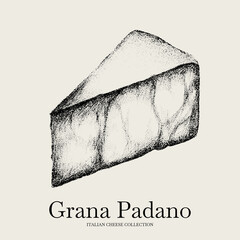 Vector hand drawn illustration of Grana Padano cheese . Template for card, poster, banner, print for t-shirt.