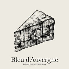 Vector hand drawn illustration of roquefort blue cheese . Template for card, poster, banner, print for t-shirt.