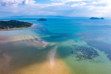 Aerial view of Hin Kong beach and its sand bank, in Koh Pha Ngan, Thailand