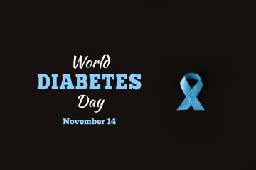 Fototapeta na wymiar World Diabetes day. Blue ribbon on a black background is a symbol of diabetes awareness. 14 november