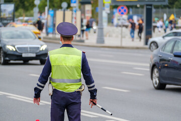 Traffic officer standing near road