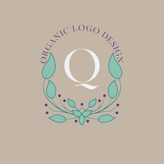 Organic Letter Q Floral Fashion and Beauty Logo.