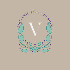 Organic Letter V Floral Fashion and Beauty Logo.