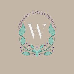 Organic Letter W Floral Fashion and Beauty Logo.