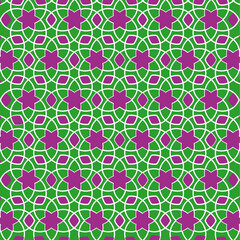 turkish seamless geometric pattern with pink flowers