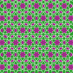 turkish seamless geometric pattern with pink flowers