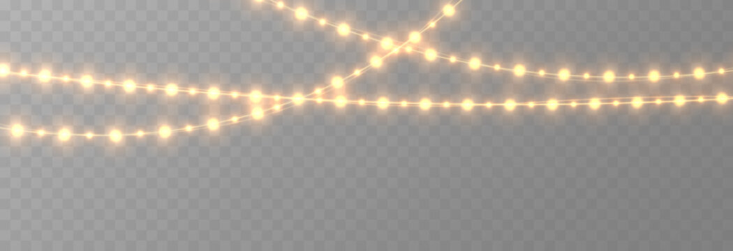 Vector Christmas garland on an isolated transparent background. Light, light garland PNG, Christmas decoration.