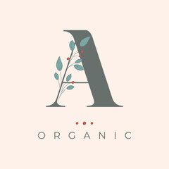 Floral A Letter Icon. Organic Letter Logo.