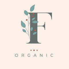 Floral F Letter Icon. Organic Letter Logo.