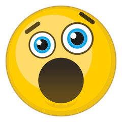 Shock face expression. Astonished yellow emoji gasping in surprise