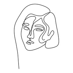Continuous line drawing face fashion concept woman minimalist beauty vector illustration sexy beauty For a slogan t-shirt style graphic print