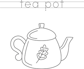 Trace the letters and color autumn tea pot. Handwriting practice for kids.