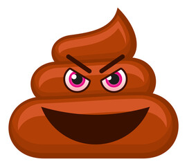 Evil pile of poo. Brown poop with grin and red eyes