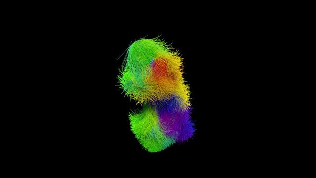 Funny hairy multicolored monster man character dancing . Furry beast having dancing, fur bright funny fluffy character, snowman, seamless motion design. With Alpha channel.
