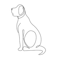 continuous line drawing of cute dog - obrazy, fototapety, plakaty
