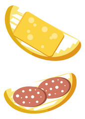 Sandwiches with cheese and salami. Fast food snack