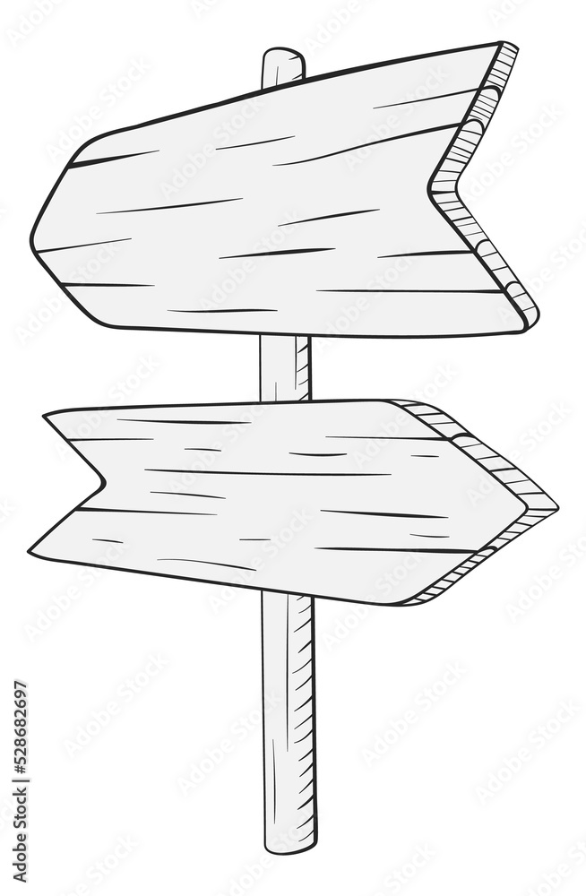 Poster blank direction pointers. wooden arrows signpost in linear style