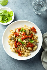 Quinoa with chicken sausage and tomato sauce