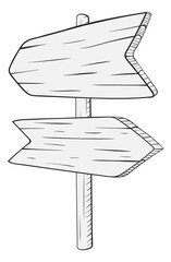 Blank direction pointers. Wooden arrows signpost in linear style