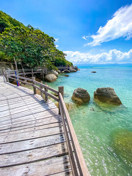 Leela Beach and wooden promenade in koh Phangan, Thailand © pierrick