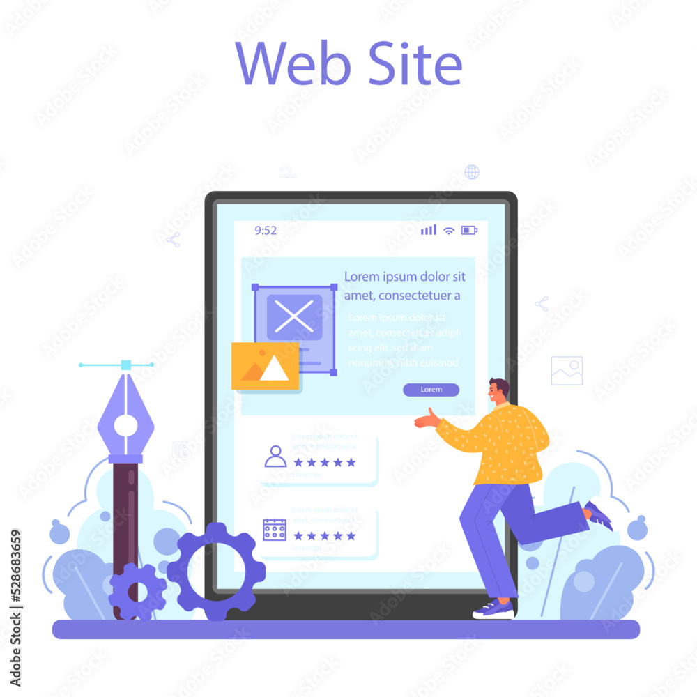 Poster ux and ui designer online service or platform. app interface improvement.