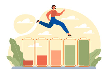 Vital energy, human energy boost concept. Character with a high level © inspiring.team