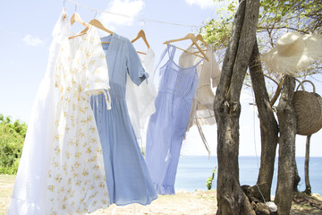 Clothes hanging on a washing line to dry.