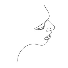Obraz premium Continuous line drawing of Portrait of a Beautiful Woman's face. The Concept of Skin Beauty Care for young female models. Fashion beauty model with a white background. Vector