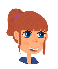 Girl with ponytail. Cute cartoon character. Young woman portrait