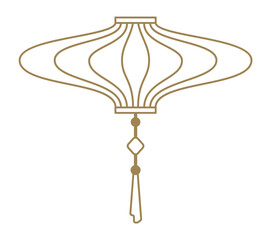 Chinese lantern. Golden lamp with pendant in linear style
