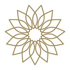 Floral logo. Radial pattern emblem. Golden flower