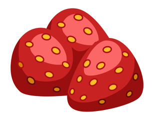 Strawberries heap. Juicy red berry. Cartoon vector illustration.