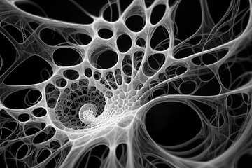 Infinite fractal web. Abstract background with fantastic white swirl on black background. Fantasy Mandelbrot fractal patterns. Fantastic wallpaper. Digital fractal art. 
