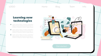 3D printer web banner or landing page. Digital designer