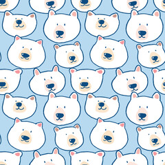 Seamless Pattern with Cartoon Bear Face Design on Light Blue Background