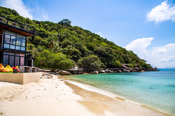 Leela Beach and wooden promenade in koh Phangan, Thailand