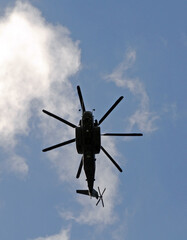 Heavy marine helicopter seen from below - 528686805