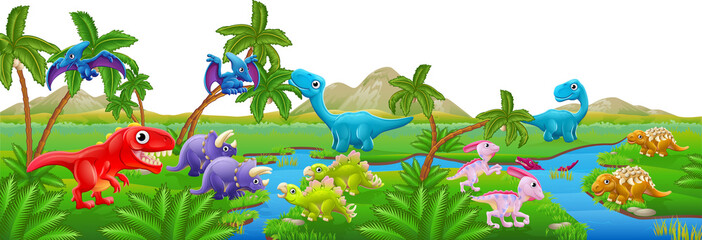 Cute Cartoon Dinosaur Scene Landscape © Christos Georghiou