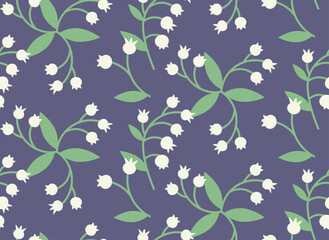 Seamless pattern with lily of the valley. Texture with wildflowers in flat style.