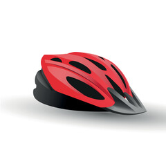 Bicycle Helmet. Head Safety. Red Color. Vector illustration. Isolated On White Background.