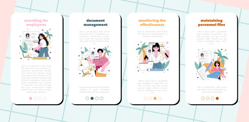 HR manager mobile application banner set. Idea of recruitment