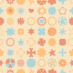 Abstract bold primitive seamless pattern. Perfect minimalist print for tee, textile and fabric. Geometric brutalist vector illustration for decor and design.