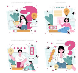 Online consulting service set. Online customer support and recommendations.